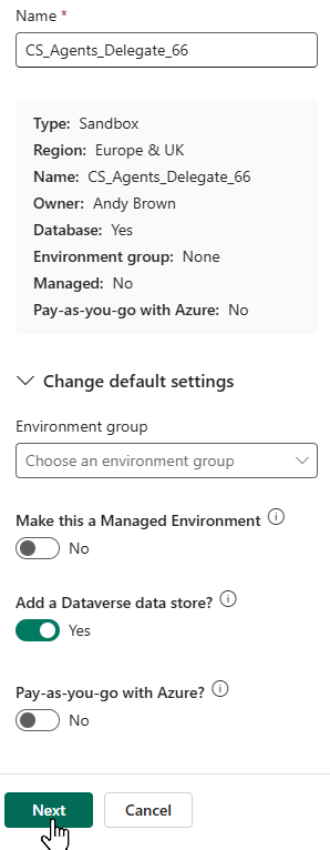 New environment details New environment details