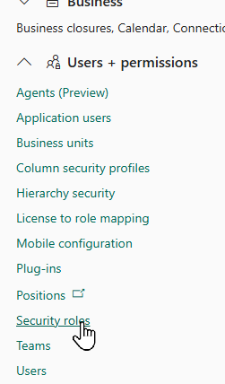 Security roles option Security roles option