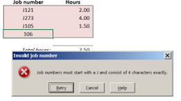 Data validation message