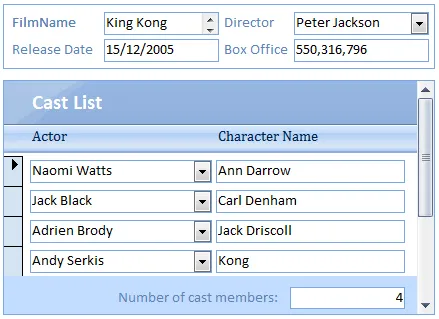 Access 2010 exercise - Creating subforms (image 1)
