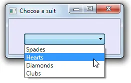 Combo box listing suits