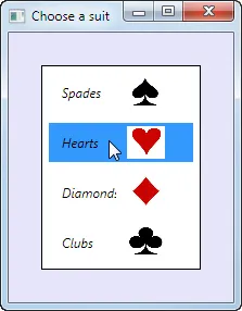 Listbox showing 4 suits