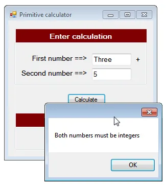 Error message if not integers