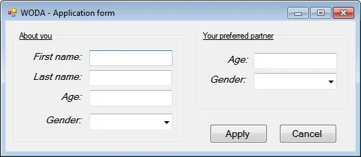 Dating agency application form