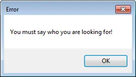 Message if person not filled in