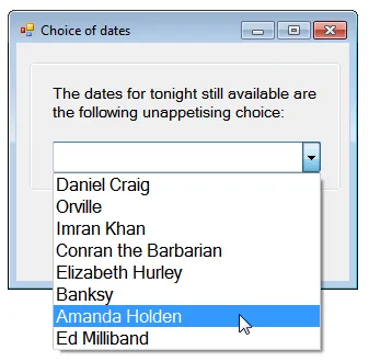 List of dates in combo box