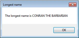Message box showing longest name