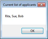 Message box listing names