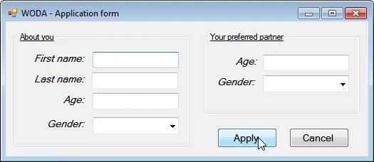 Application form for dating agency