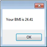 Message box showing BMI