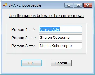 Default names for Snog Marry Avoid