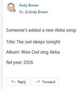 Email about new song