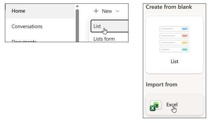 Adding an Excel list Adding an Excel list