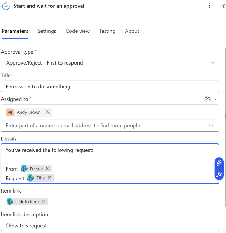 Approval request action Approval request action