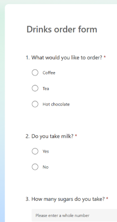 Drinks order form