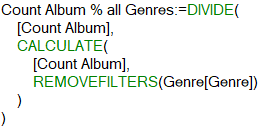 A DAX measure in Power Pivot using the CALCULATE and REMOVEFILTERS functions