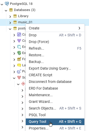 Creating a query in database