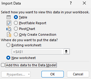 Choosing where to load query results in an Excel workbook