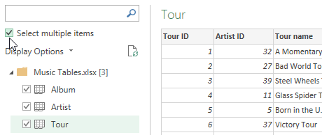 Selecting worksheets to import from an Excel workbook