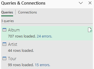 Queries with errors in Power Query for Excel