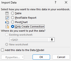 Creating a connection only query in Power Query for Excel