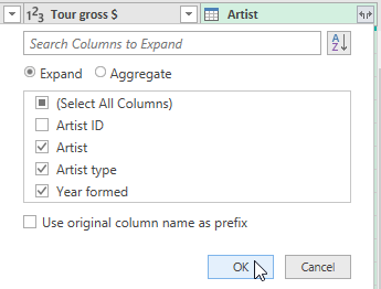 Expanding a table in Power Query