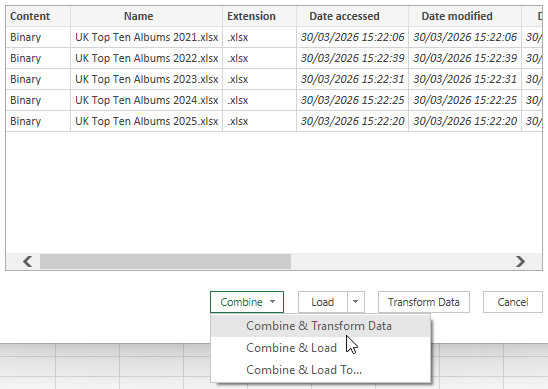 Importing from a folder in Power Query