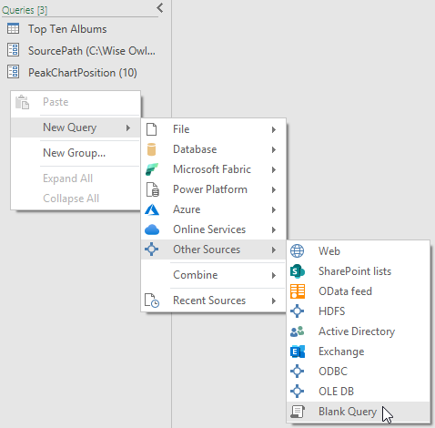 Creating a blank query in Power Query Creating a blank query in Power Query