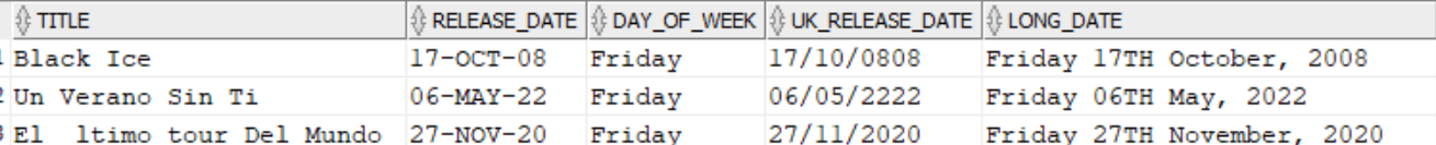 Albums with release dates