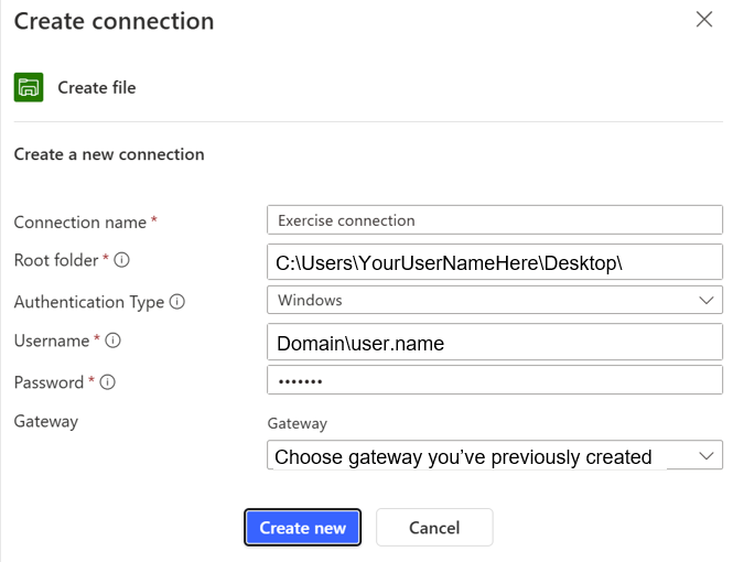 Creating a new connection Creating a new connection
