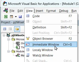 Showing immediate window