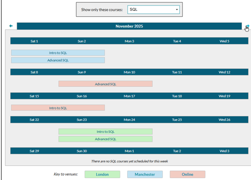 Course schedule by month