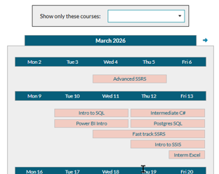Monthly calendar of courses Monthly calendar of courses