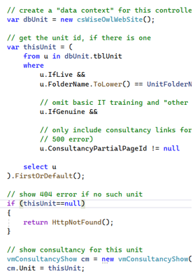 An excerpt from the C# for the current page.