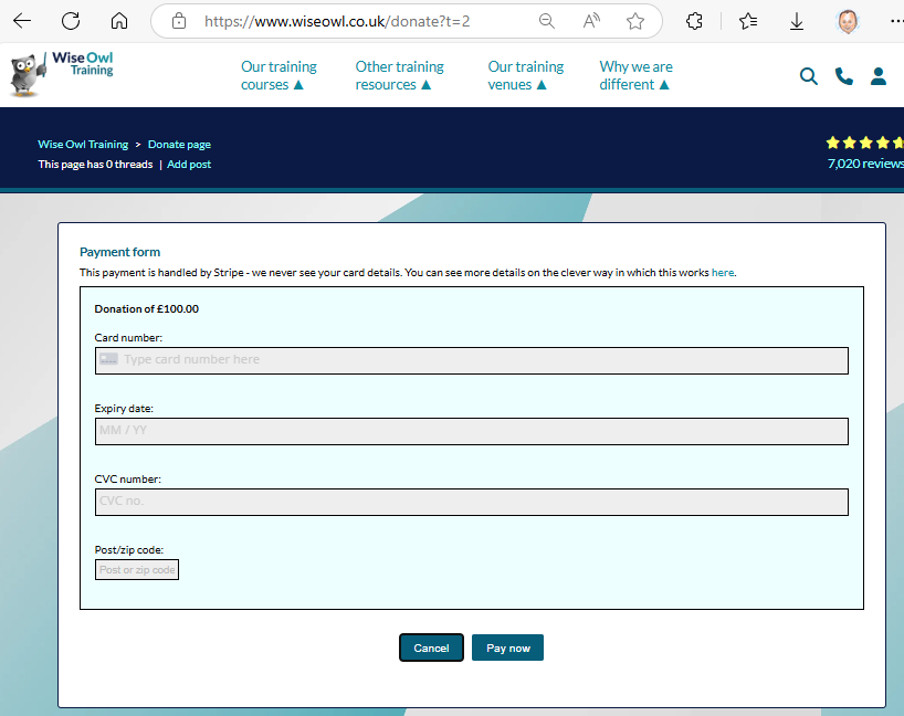 Stripe payment form