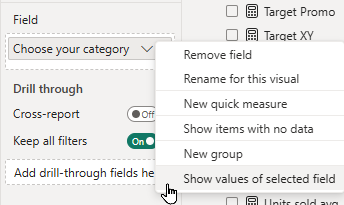 Change to Show values of selected field