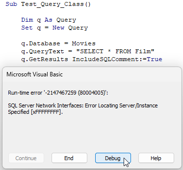A runtime error in an Excel VBA procedure using a class module