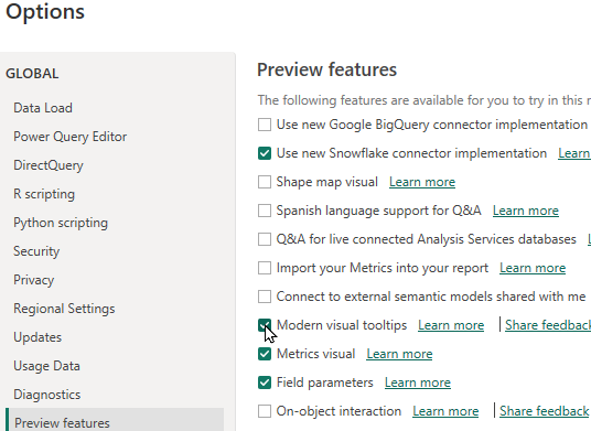 Modern visual tooltips turn on