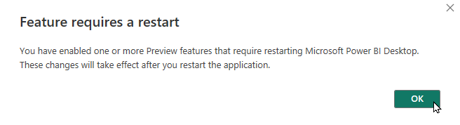 Click OK to turn Power BI Desktop off