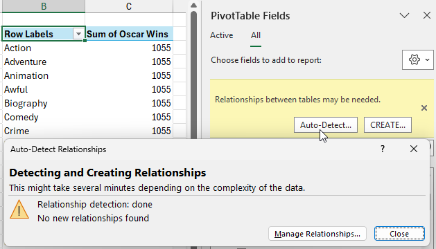 Failed auto-detection of relationships between tables in a Power Pivot data model