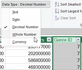 Changing the data type of a column in a Power Pivot data model