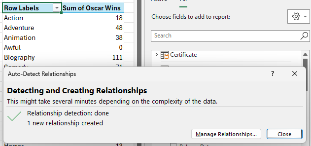 Automatically detecting relationships in a Power Pivot data model