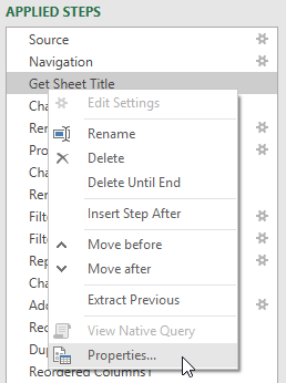 Editing the properties of a query step in Power Query for Excel