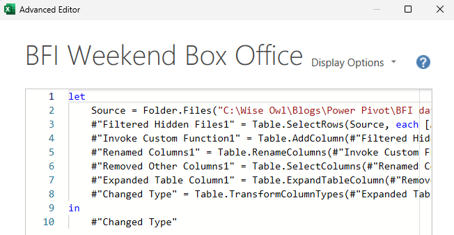 Zoomed in text in the Advanced Editor in Power Query