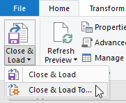 Choosing where to load data from a Power Query query in Excel
