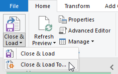 Choosing the destination for a Power Query