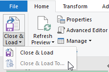 Disabled option for choosing a query destination in Power Query for Excel