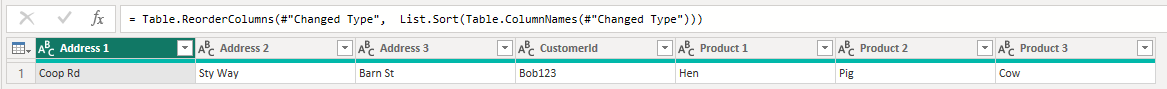 Add the table reorder columns step to rearrange the values