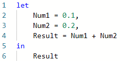 A simple query in Power Query M formula language to add two numbers
