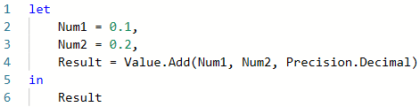 The Value.Add function in Power Query M using the Decimal precision